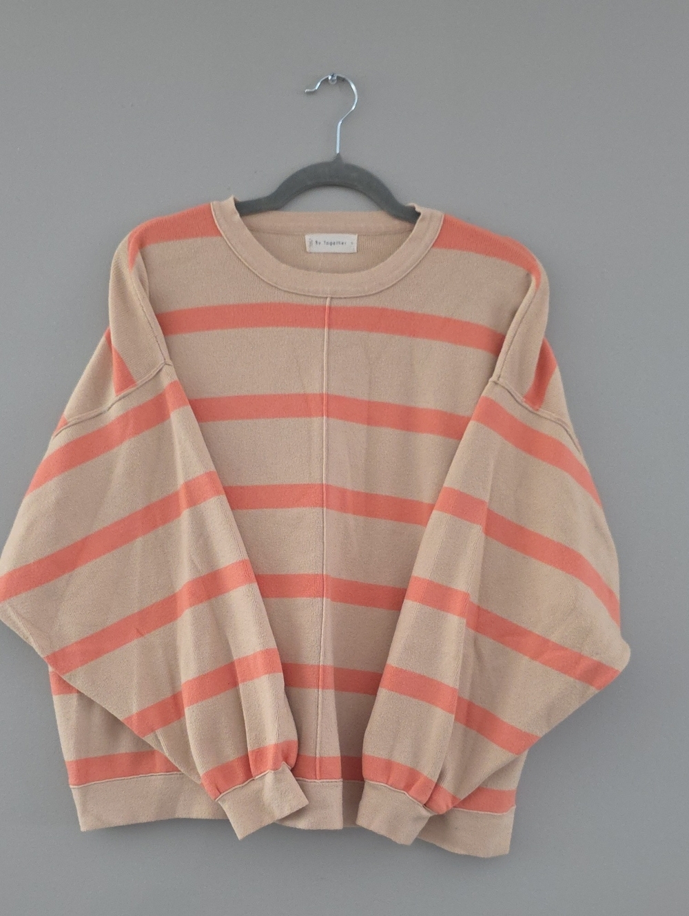 By Together Beige and Coral Striped Women's Sweater
